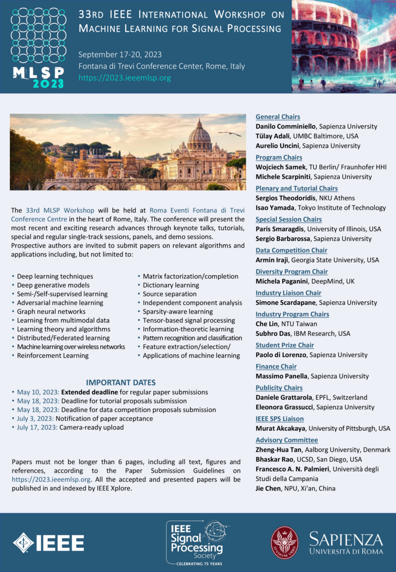 Ieee mlsp 2023 machine learning for signal processing